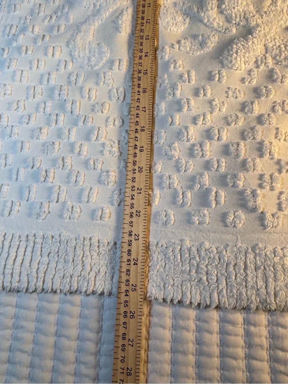 Vintage White Cotton Chenille Pillow Shams Floral Textured Fringe USA (Set of 2)